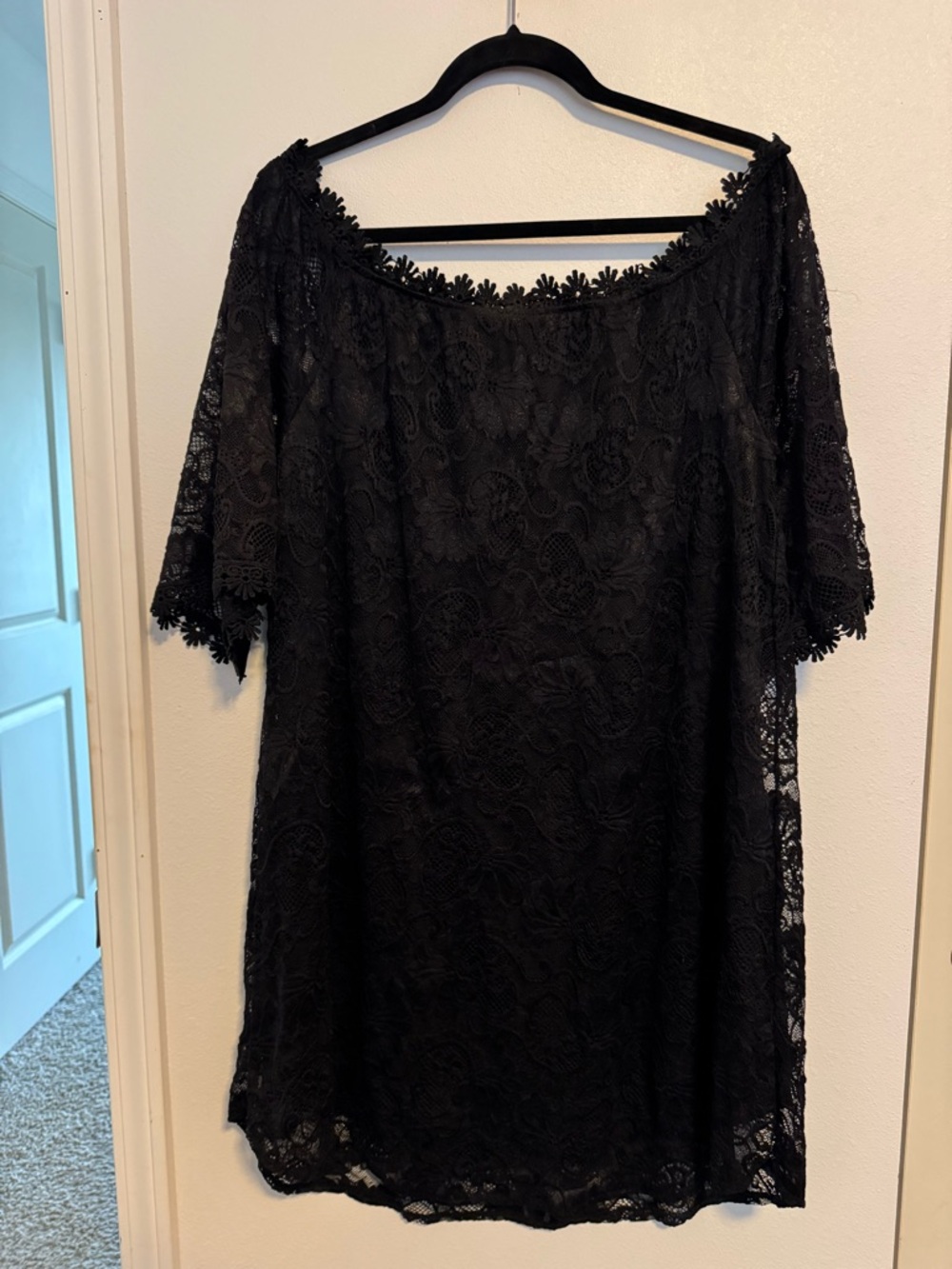Black Floral Lace Chemise Top with Scalloped Trim